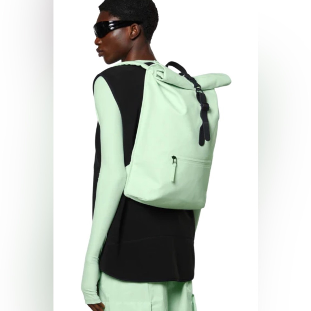 NWT Rains Rolltop Rucksack Zip-Detailed Backpack Mineral Color Waterproof